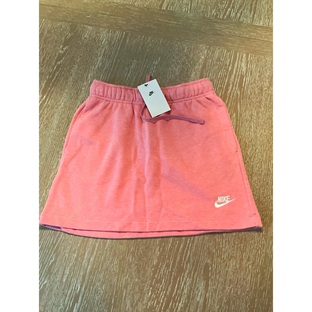 Nike Women's Pink Mini Skirt XS Mid Rise Cotton Fleece Drawstring Logo